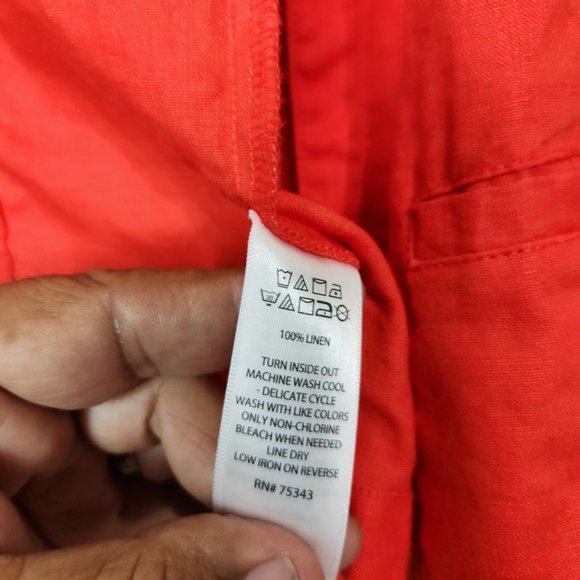 Tahari Womens S 100% Linen Open Front Career Casual Blazer Pockets Redish Orange - Picture 8 of 15